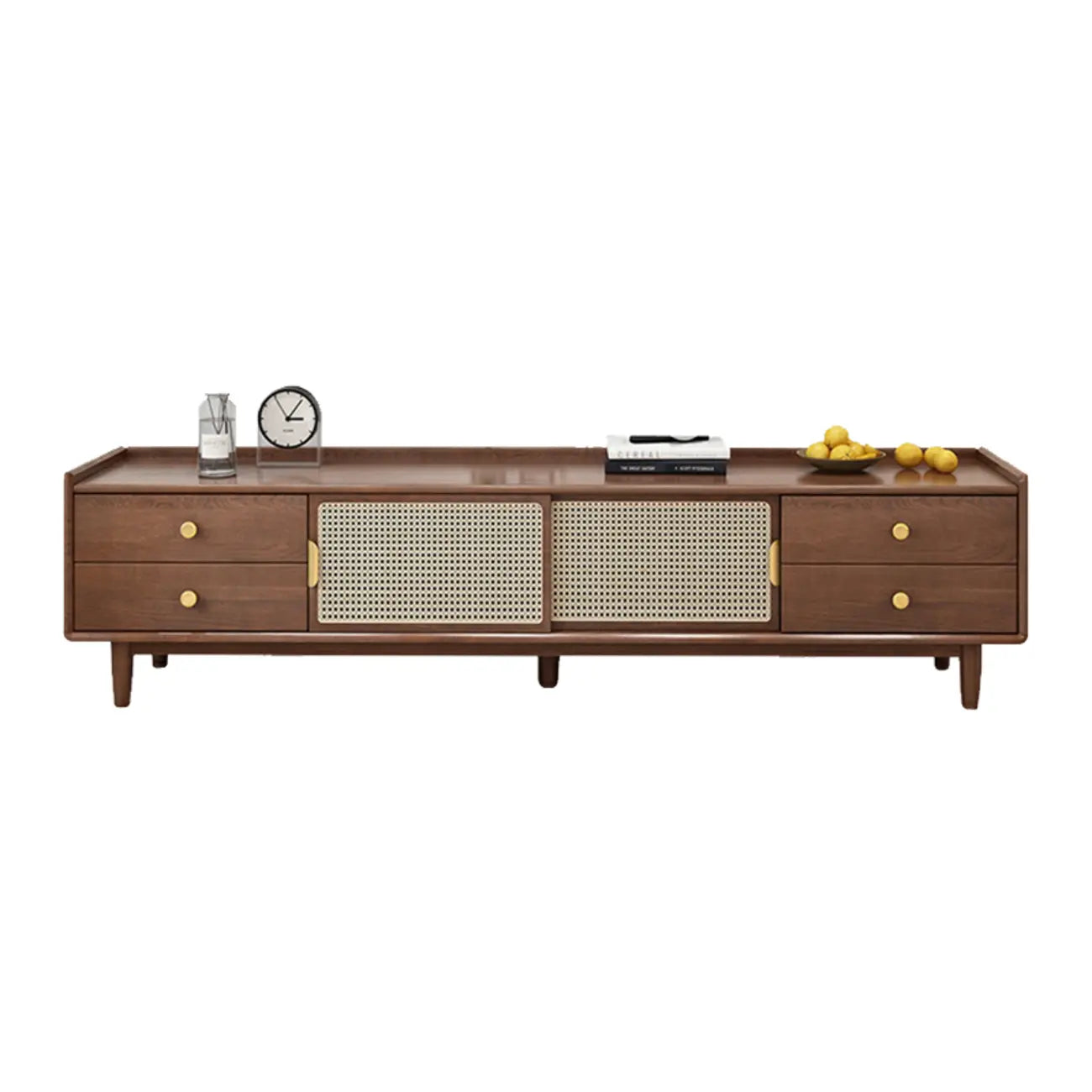Meuble TV scandinave en bois naturel avec porte coulissante et rangement