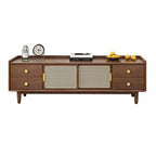 Meuble TV scandinave en bois naturel avec porte coulissante et rangement