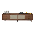Meuble TV scandinave en bois naturel avec porte coulissante et rangement