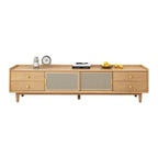 Meuble TV scandinave en bois naturel avec porte coulissante et rangement