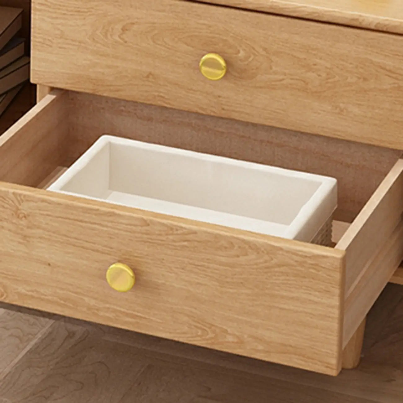 Meuble TV scandinave en bois naturel avec porte coulissante et rangement