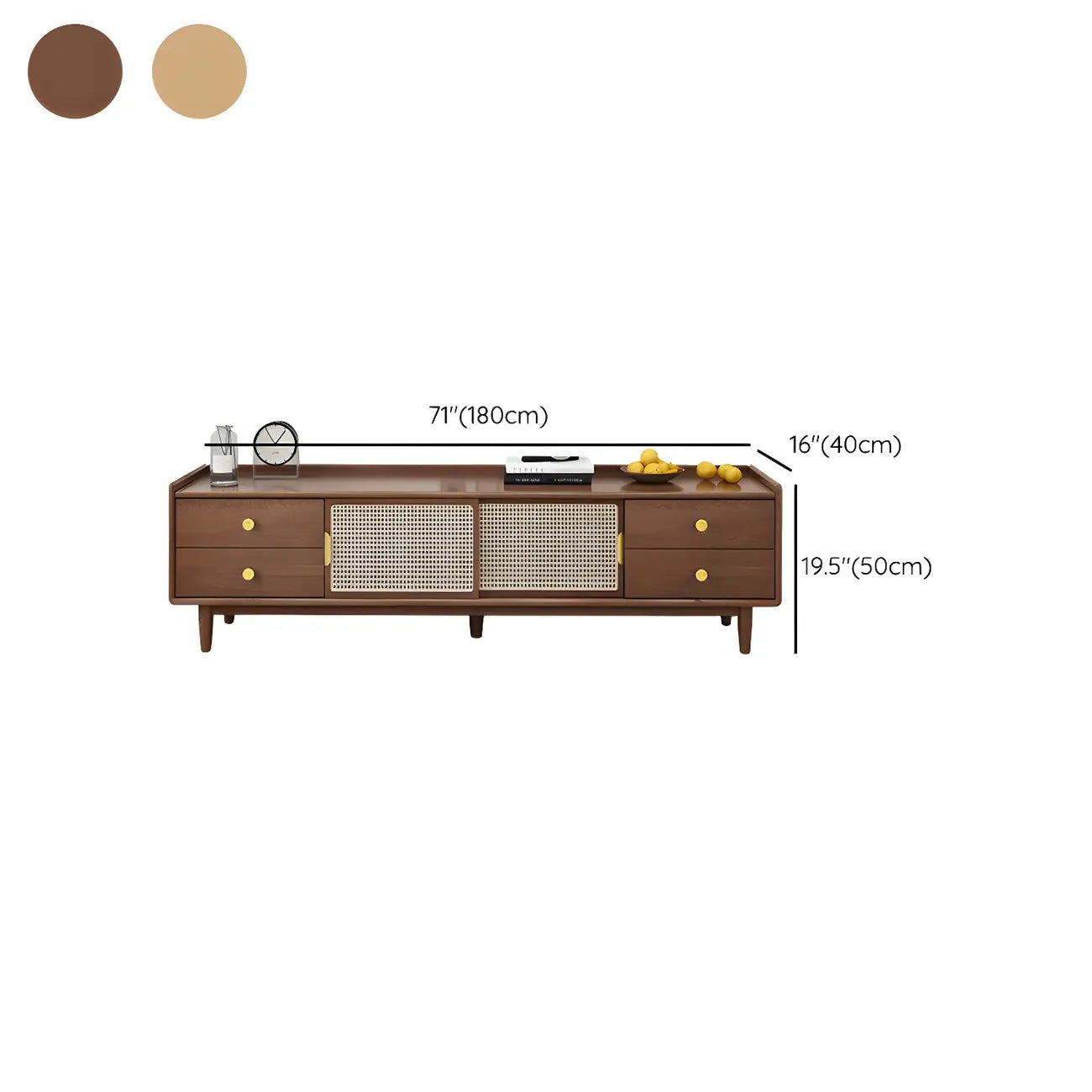 Meuble TV scandinave en bois naturel avec porte coulissante et rangement
