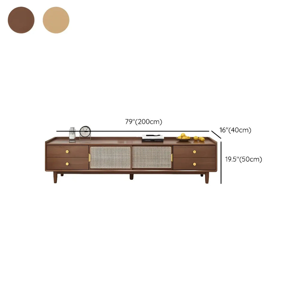 Meuble TV scandinave en bois naturel avec porte coulissante et rangement