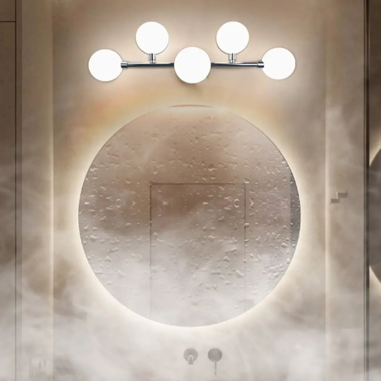 Applique murale moderne à 5 lumières en résine blanche avec globe pour salle de bain