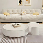 Table basse ronde moderne en bois blanc avec rangement