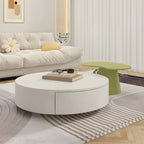 Table basse ronde moderne en bois blanc avec rangement