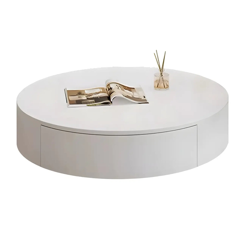 Table basse ronde moderne en bois blanc avec rangement