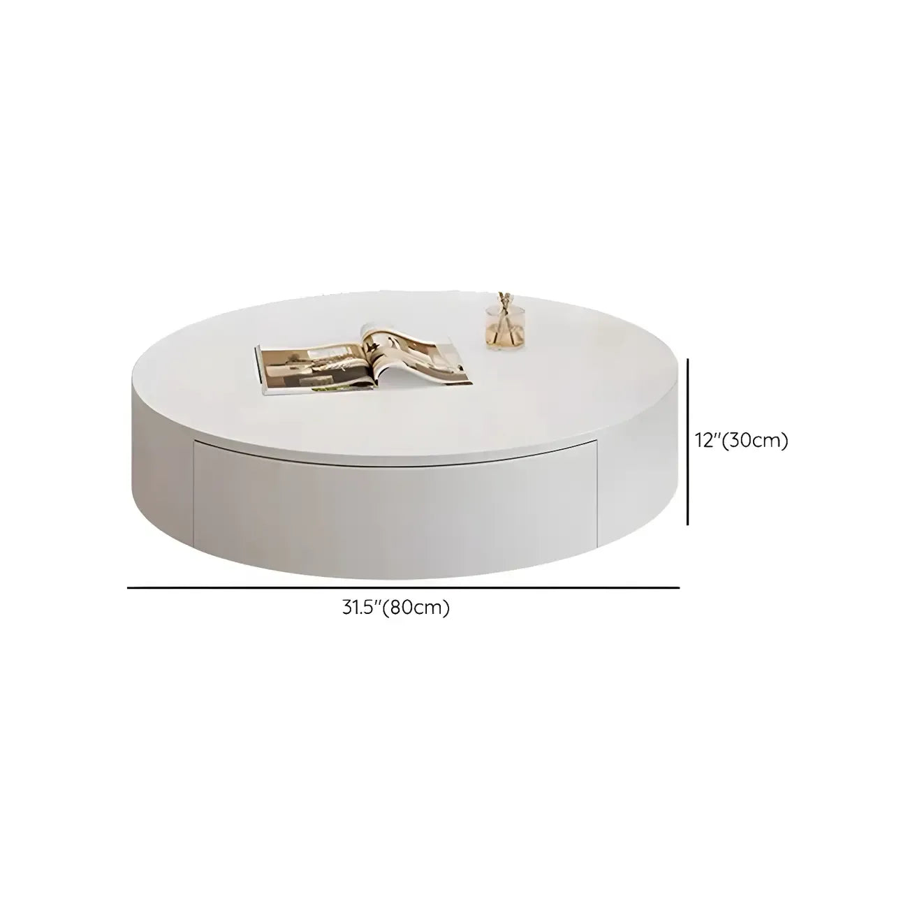 Table basse ronde moderne en bois blanc avec rangement