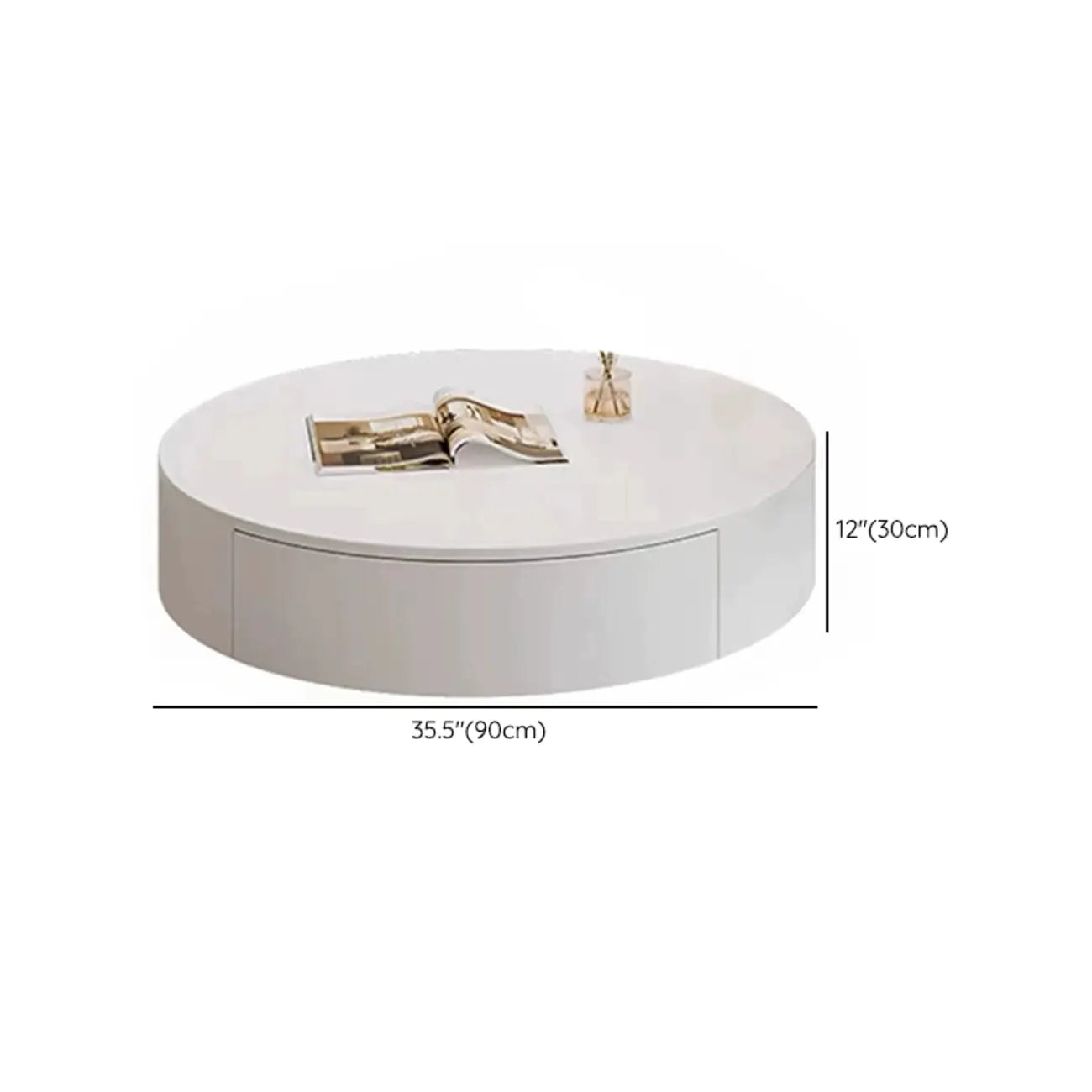 Table basse ronde moderne en bois blanc avec rangement