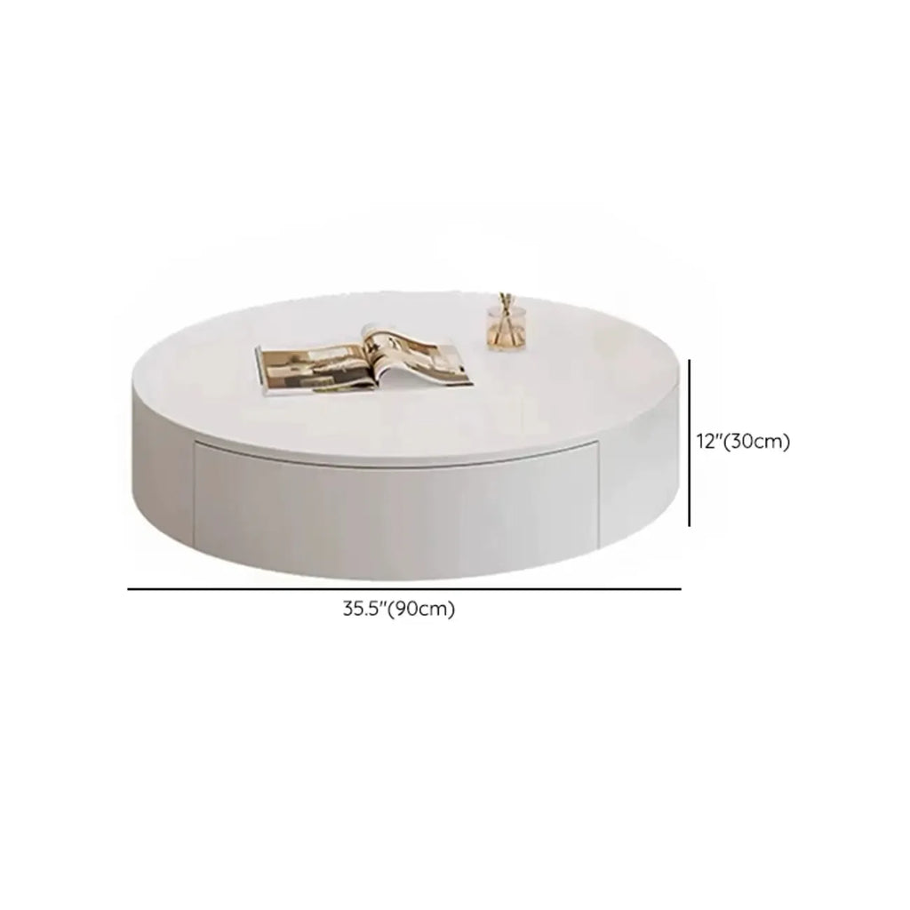Table basse ronde moderne en bois blanc avec rangement