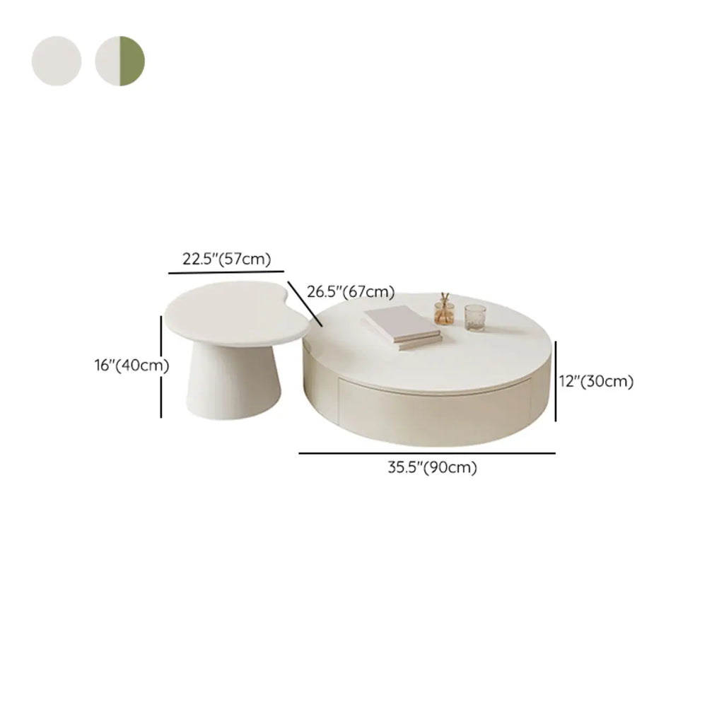 Table basse ronde moderne en bois blanc avec rangement