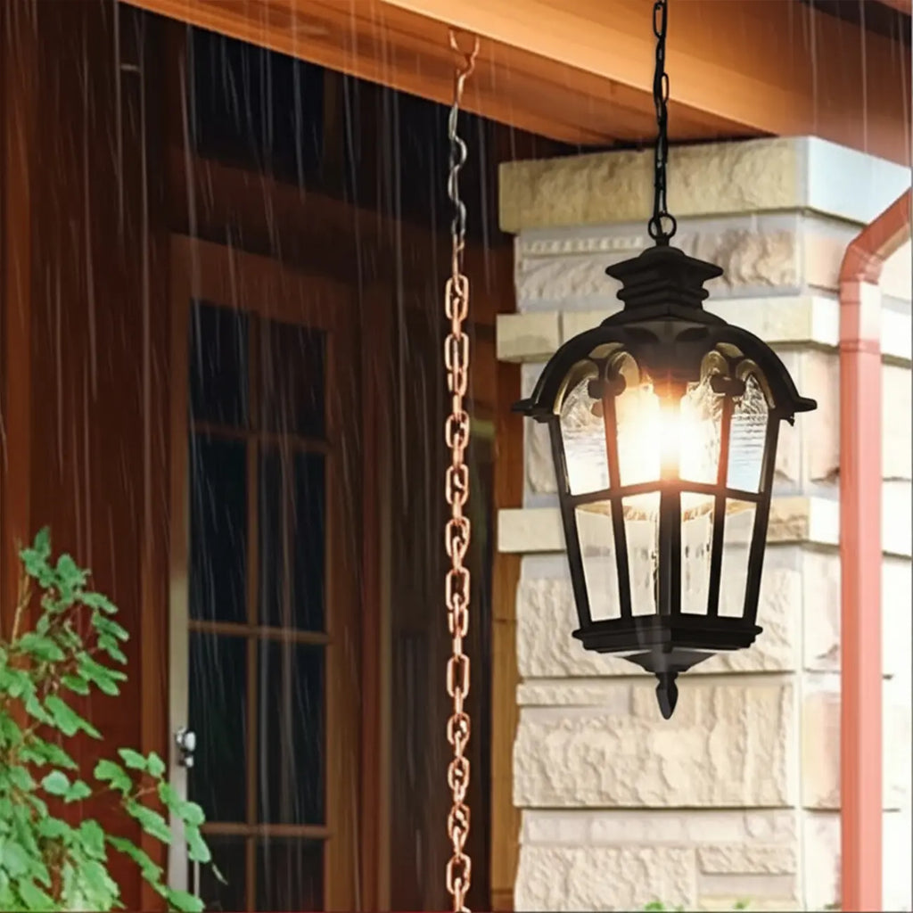 Lanterne traditionnelle noire à chaîne de 19,5 pouces, suspension lumineuse d'extérieur