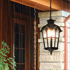 Lanterne traditionnelle noire à chaîne de 19,5 pouces, suspension lumineuse d'extérieur