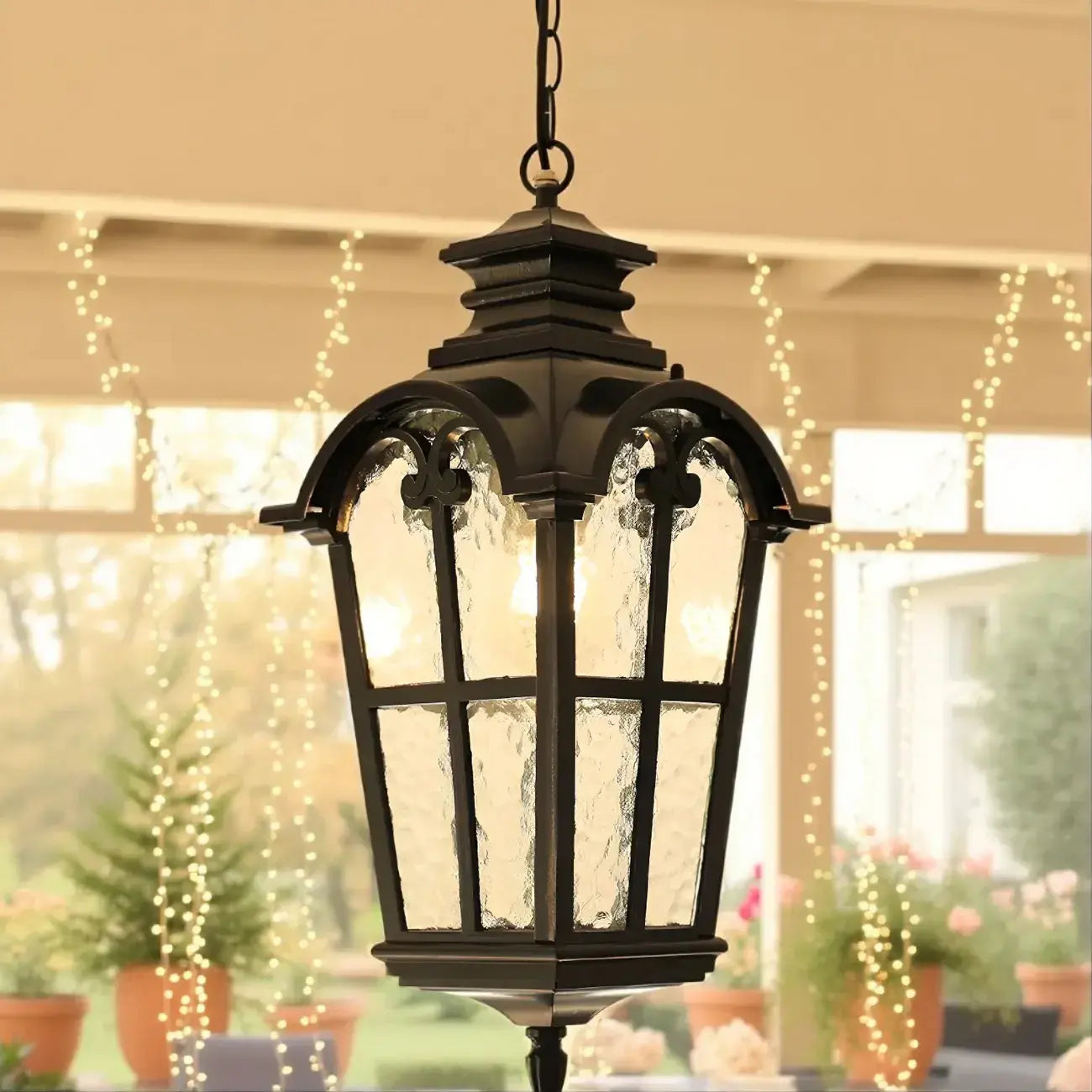 Lanterne traditionnelle noire à chaîne de 19,5 pouces, suspension lumineuse d'extérieur
