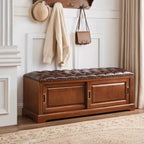 Banc de rangement à chaussures rétro en bois rembourré avec portes coulissantes