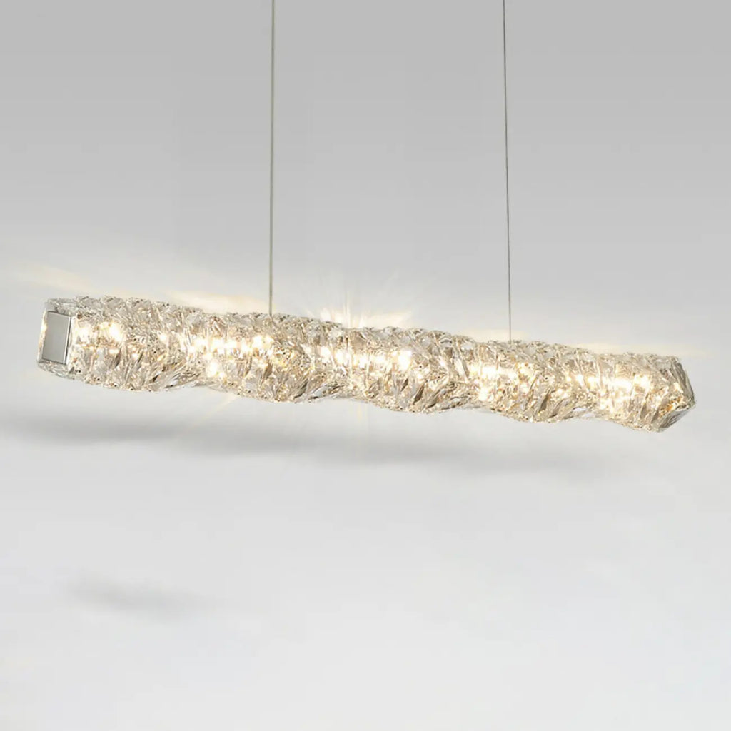 Suspension LED à intensité variable en cristal torsadé pour îlot de cuisine