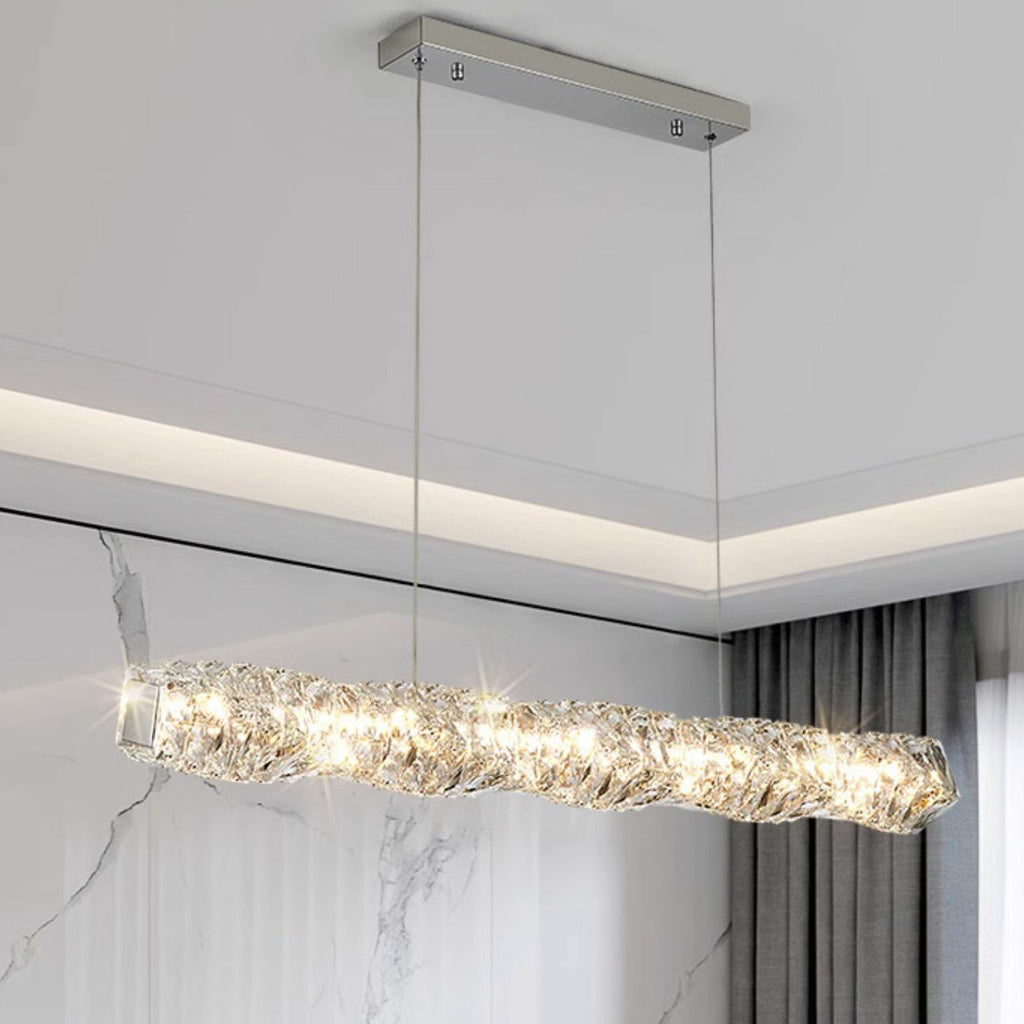 Suspension LED à intensité variable en cristal torsadé pour îlot de cuisine