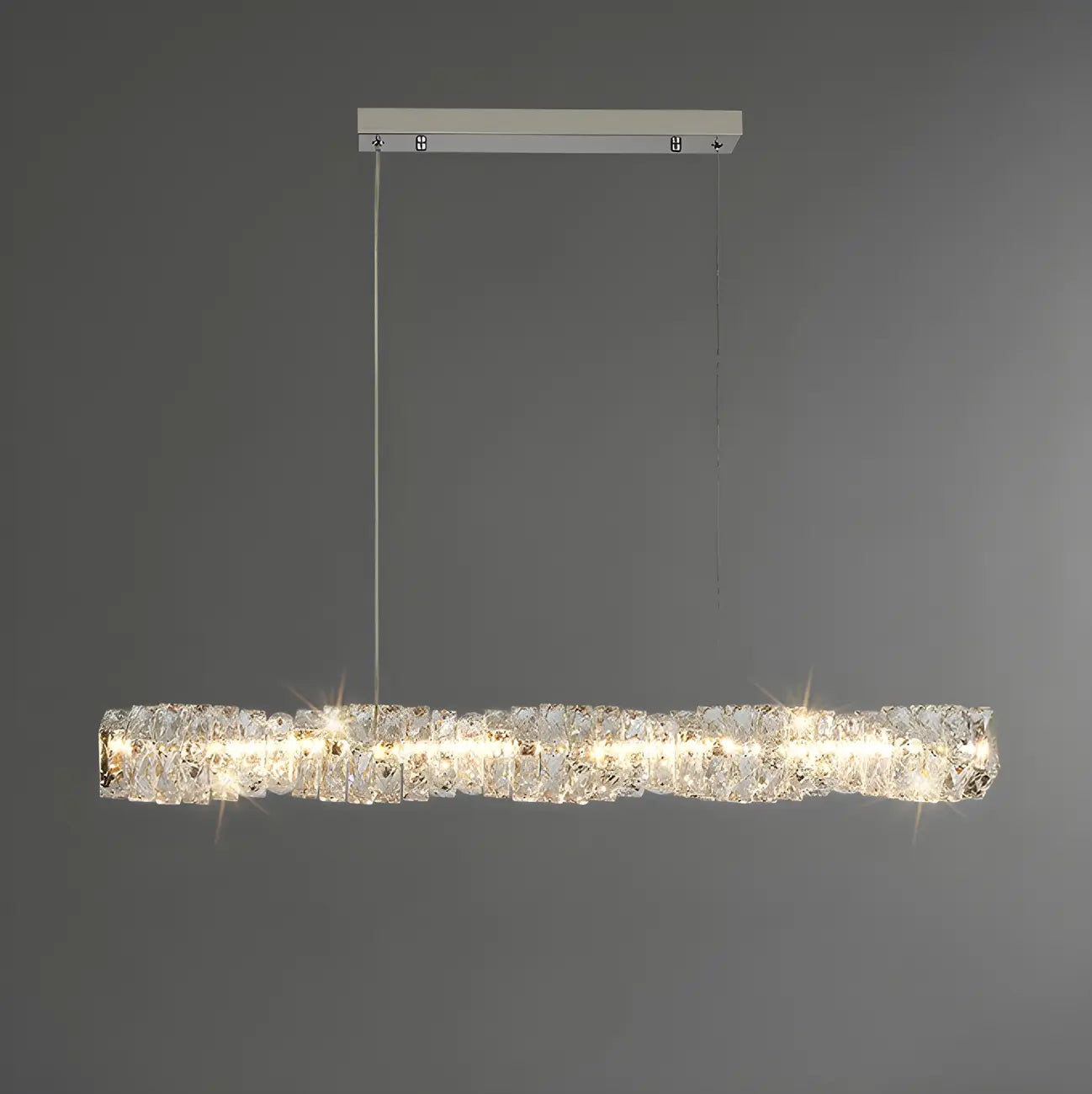 Suspension LED à intensité variable en cristal torsadé pour îlot de cuisine