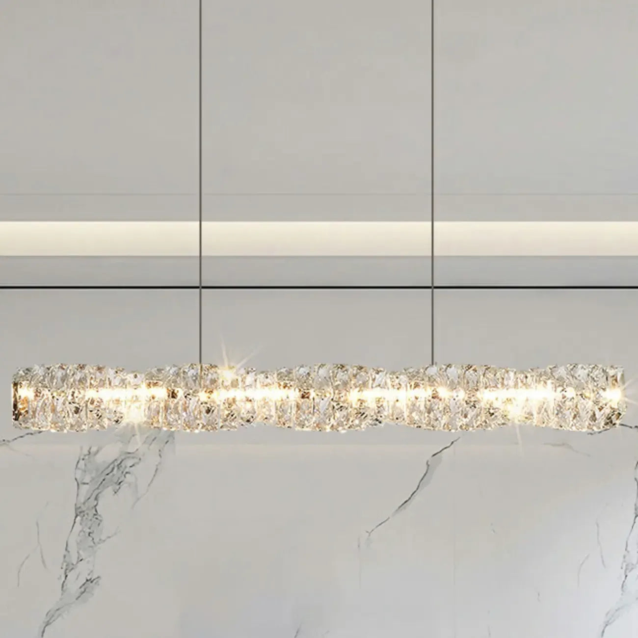 Suspension LED à intensité variable en cristal torsadé pour îlot de cuisine