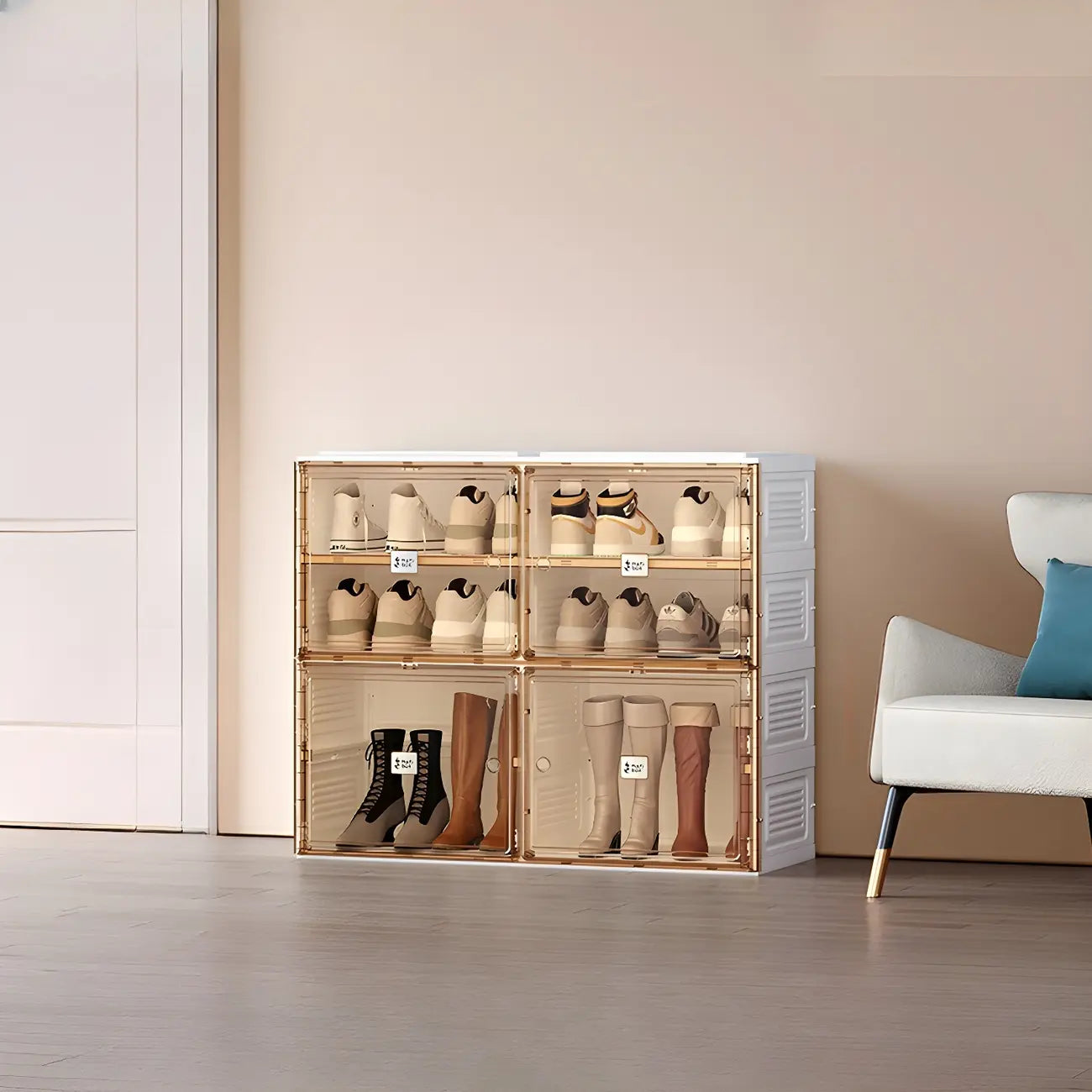Armoire à chaussures pliable en plastique glamour avec couvercle transparent