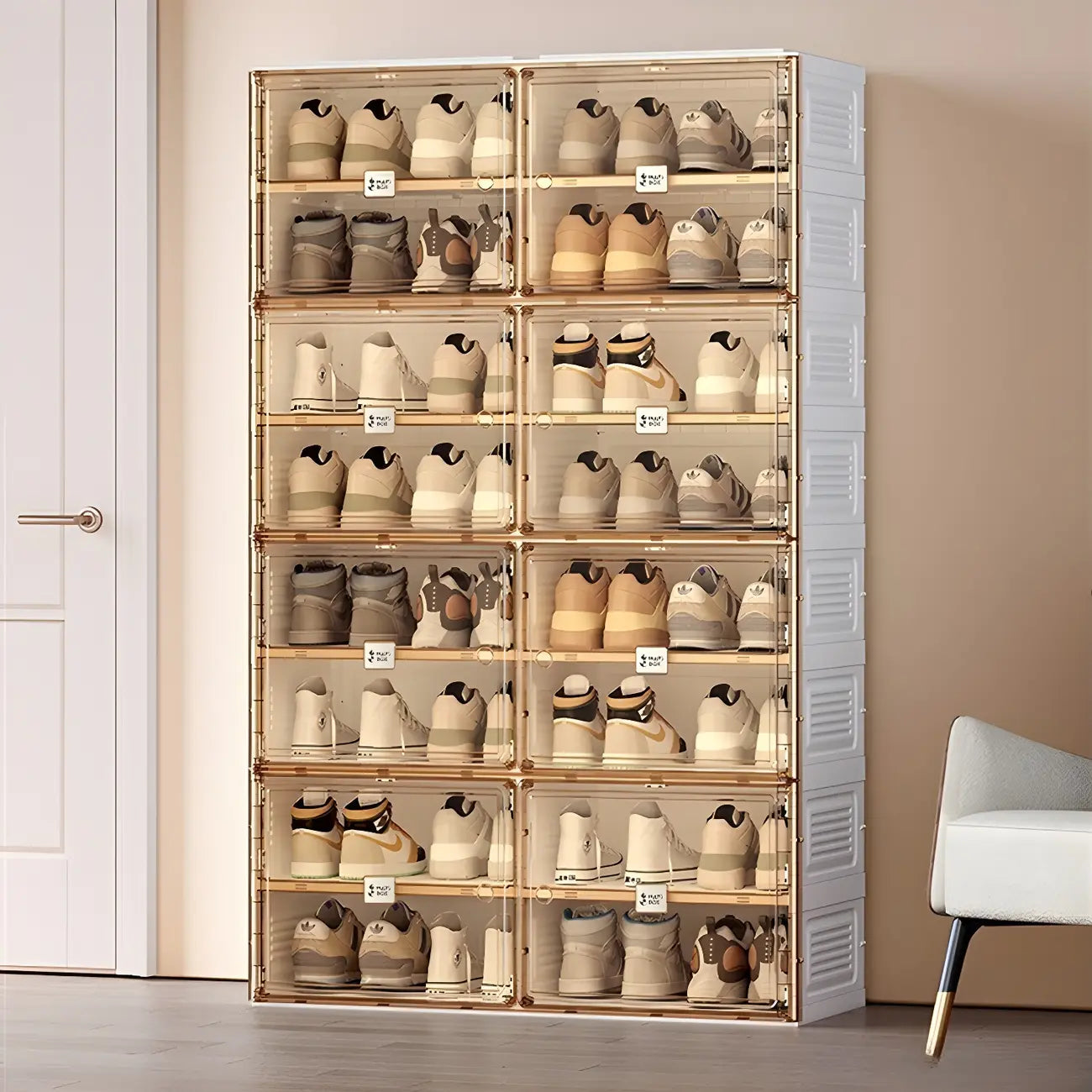 Armoire à chaussures pliable en plastique glamour avec couvercle transparent