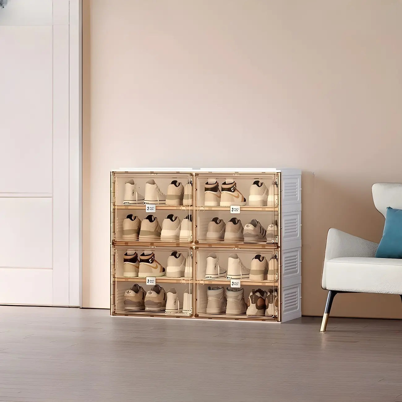 Armoire à chaussures pliable en plastique glamour avec couvercle transparent
