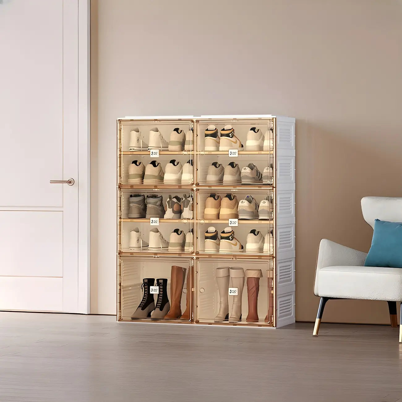 Armoire à chaussures pliable en plastique glamour avec couvercle transparent