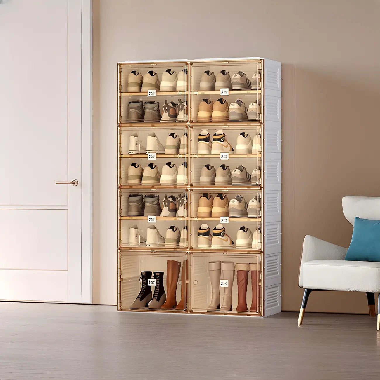 Armoire à chaussures pliable en plastique glamour avec couvercle transparent