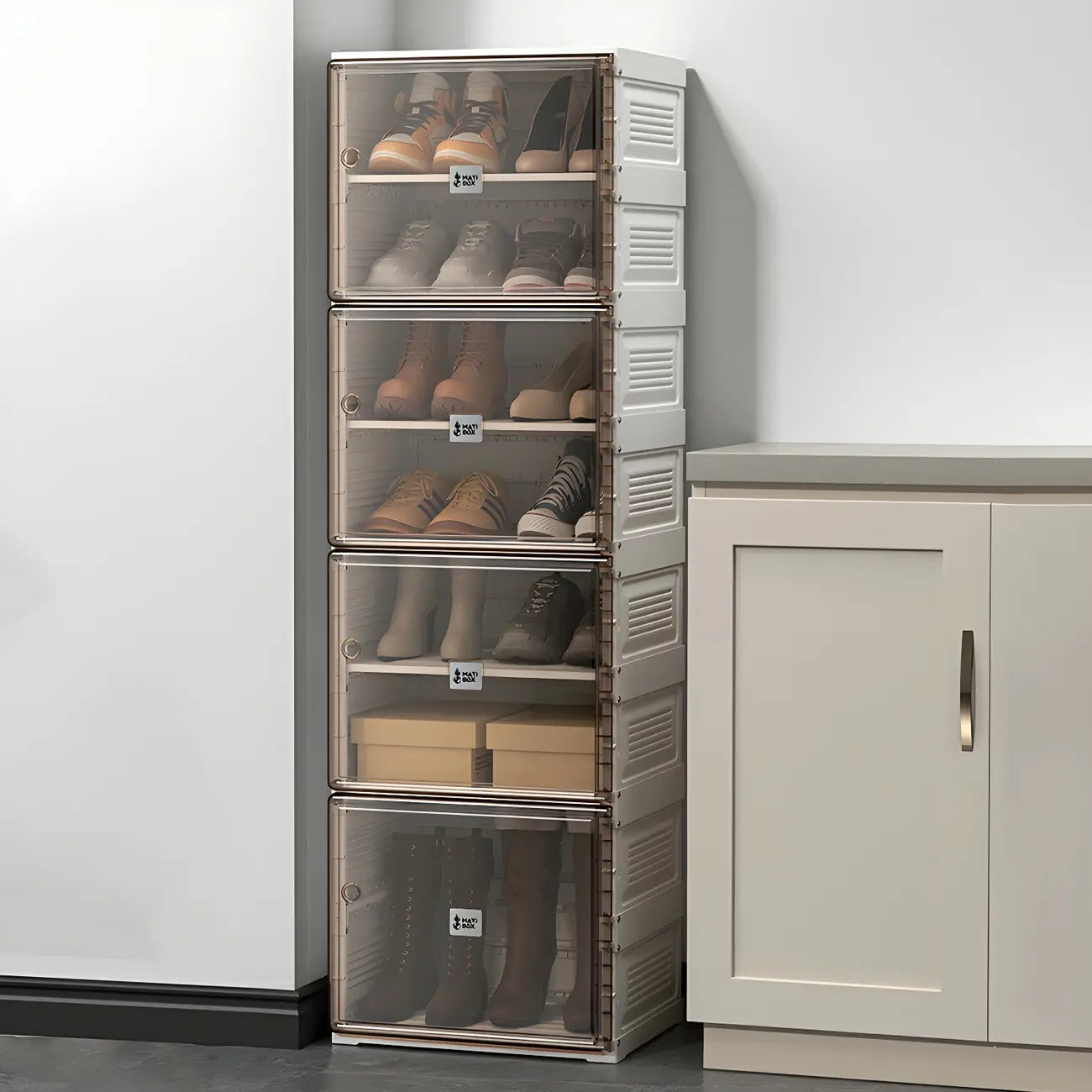 Armoire à chaussures pliable en plastique glamour avec couvercle transparent