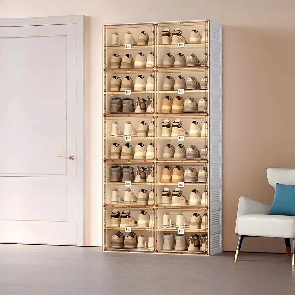 Armoire à chaussures pliable en plastique glamour avec couvercle transparent