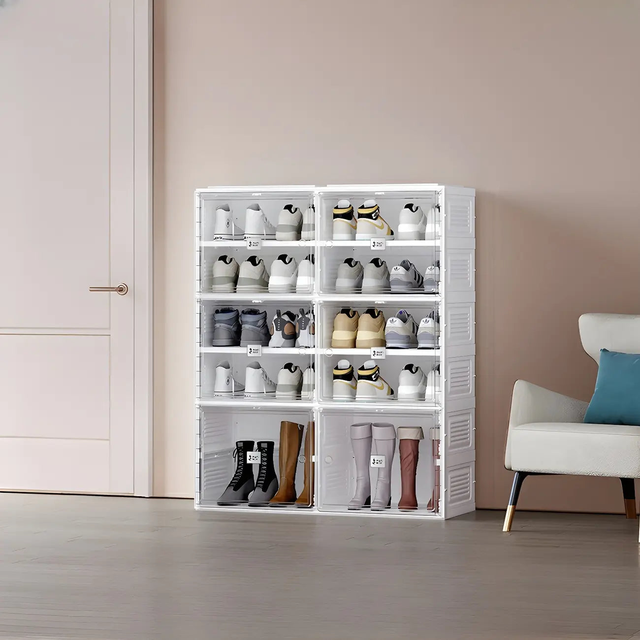 Armoire à chaussures pliable en plastique glamour avec couvercle transparent