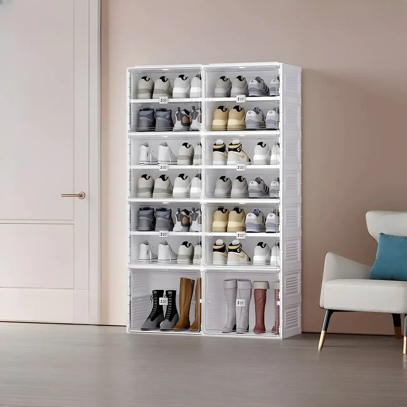 Armoire à chaussures pliable en plastique glamour avec couvercle transparent