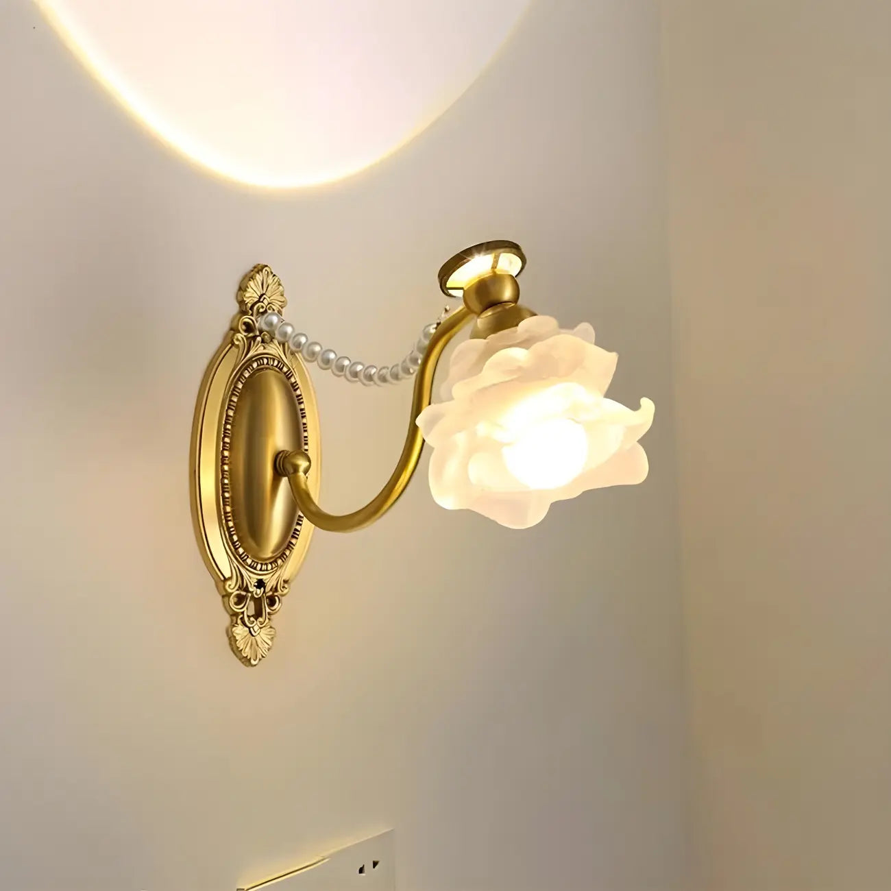 Applique murale moderne en verre à motif floral et LED, câblée, avec 2 lumières