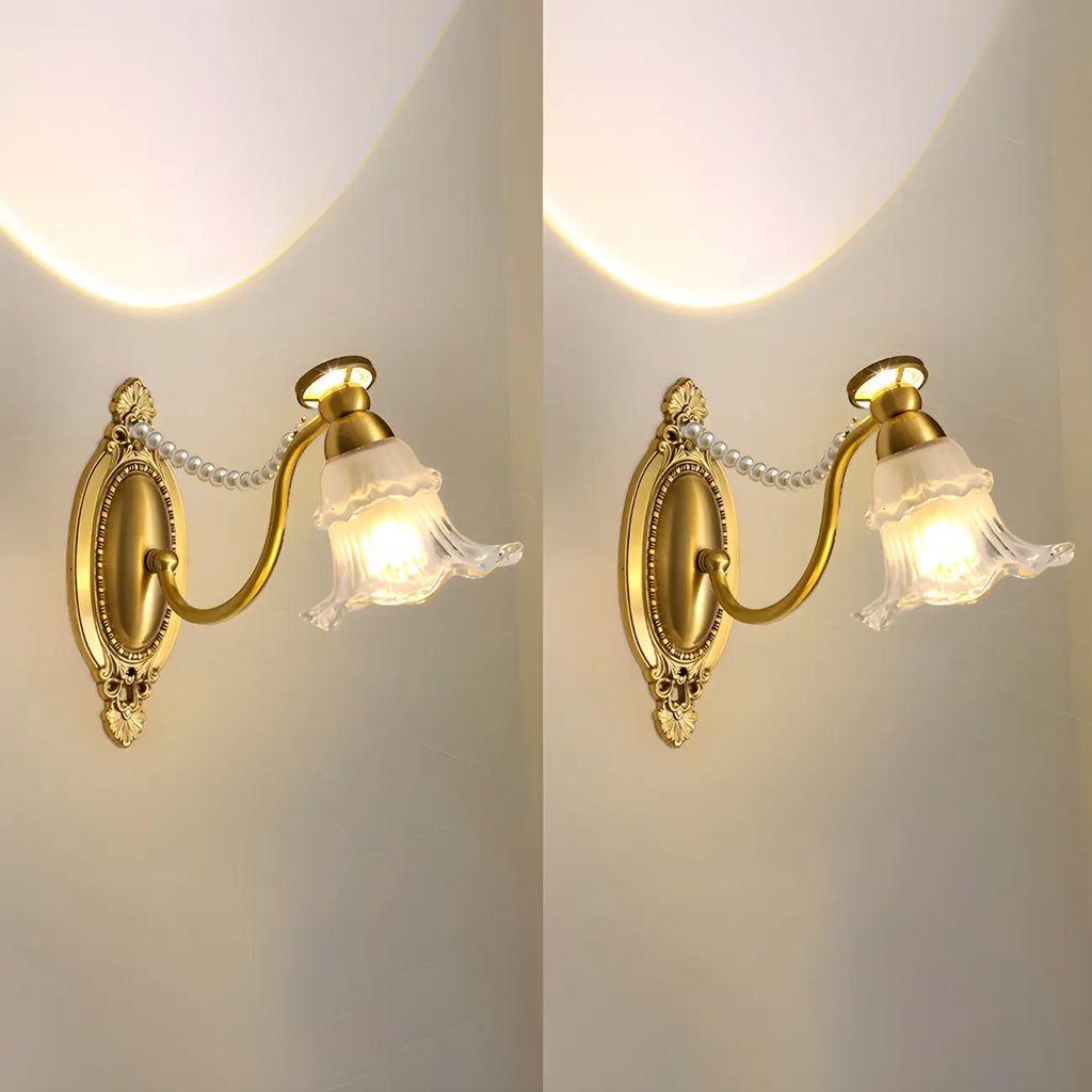 Applique murale moderne en verre à motif floral et LED, câblée, avec 2 lumières