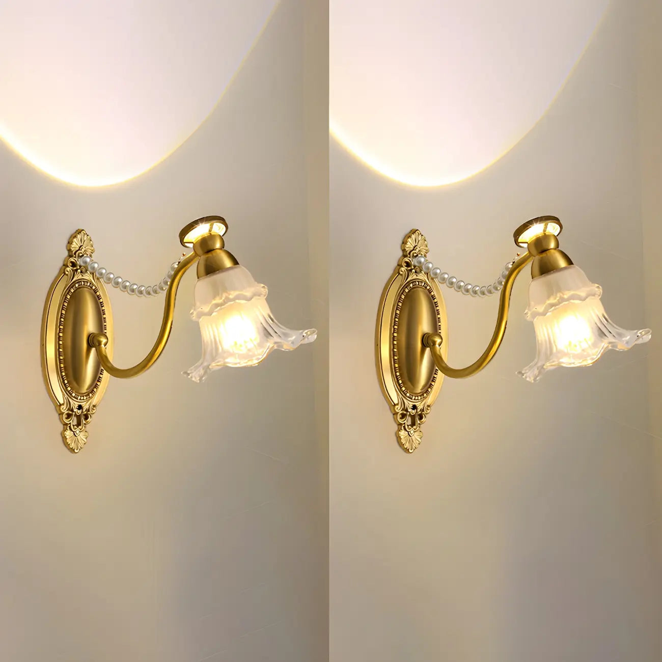 Applique murale moderne en verre à motif floral et LED, câblée, avec 2 lumières