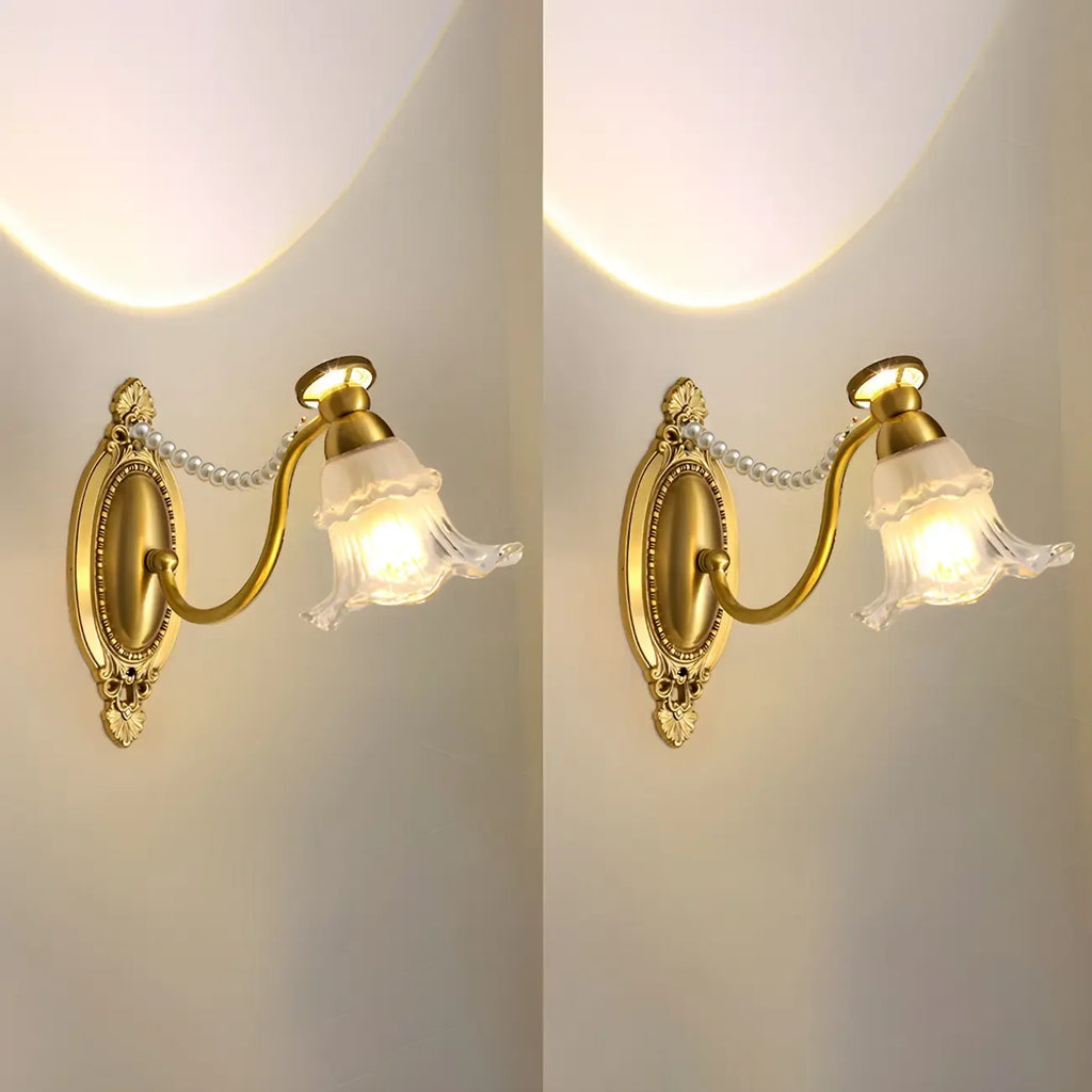 Applique murale moderne en verre à motif floral et LED, câblée, avec 2 lumières