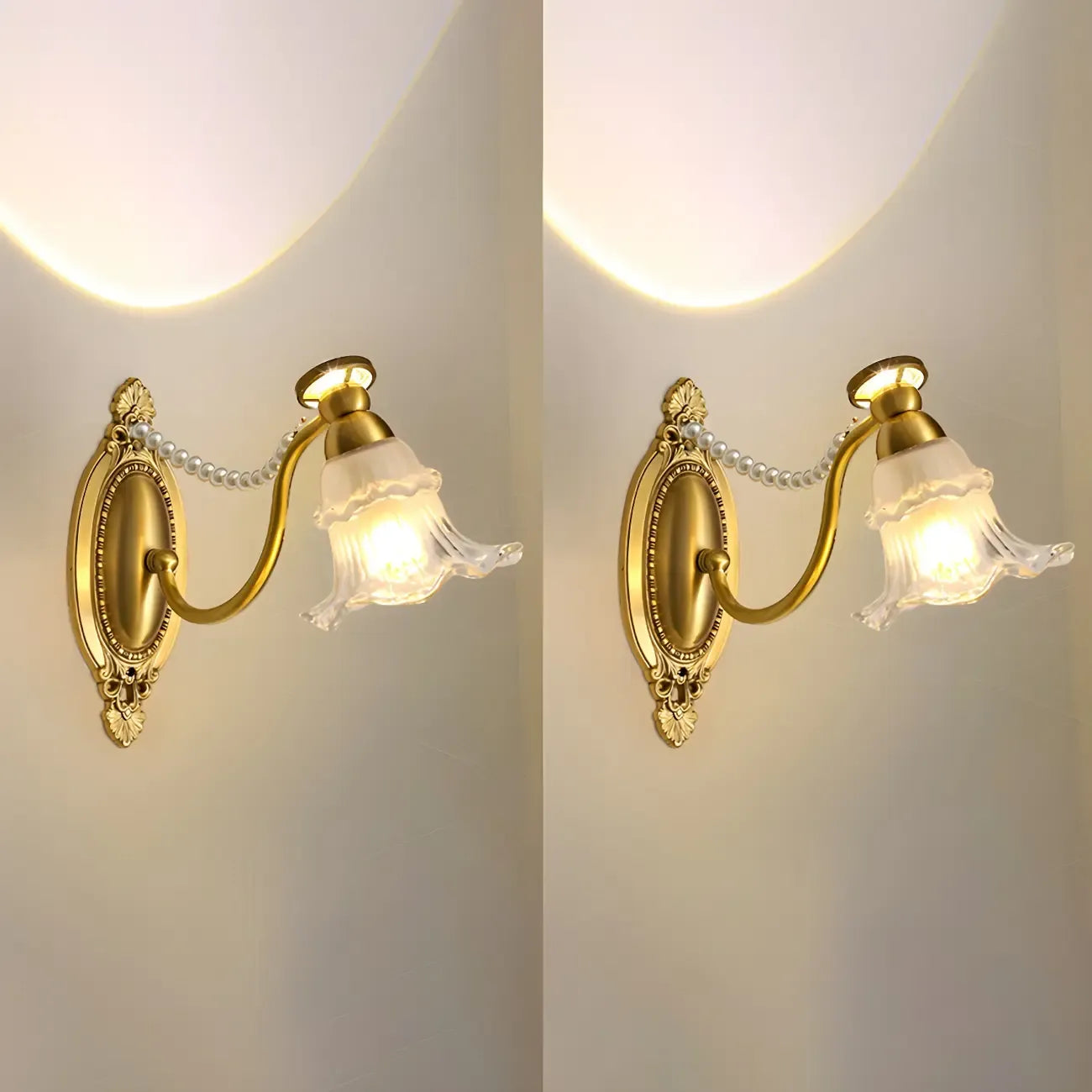 Applique murale moderne en verre à motif floral et LED, câblée, avec 2 lumières