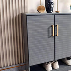 Meuble à chaussures gris métal avec étagère inférieure ouverte