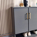 Meuble à chaussures gris métal avec étagère inférieure ouverte