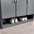Meuble à chaussures gris métal avec étagère inférieure ouverte