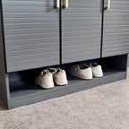 Meuble à chaussures gris métal avec étagère inférieure ouverte