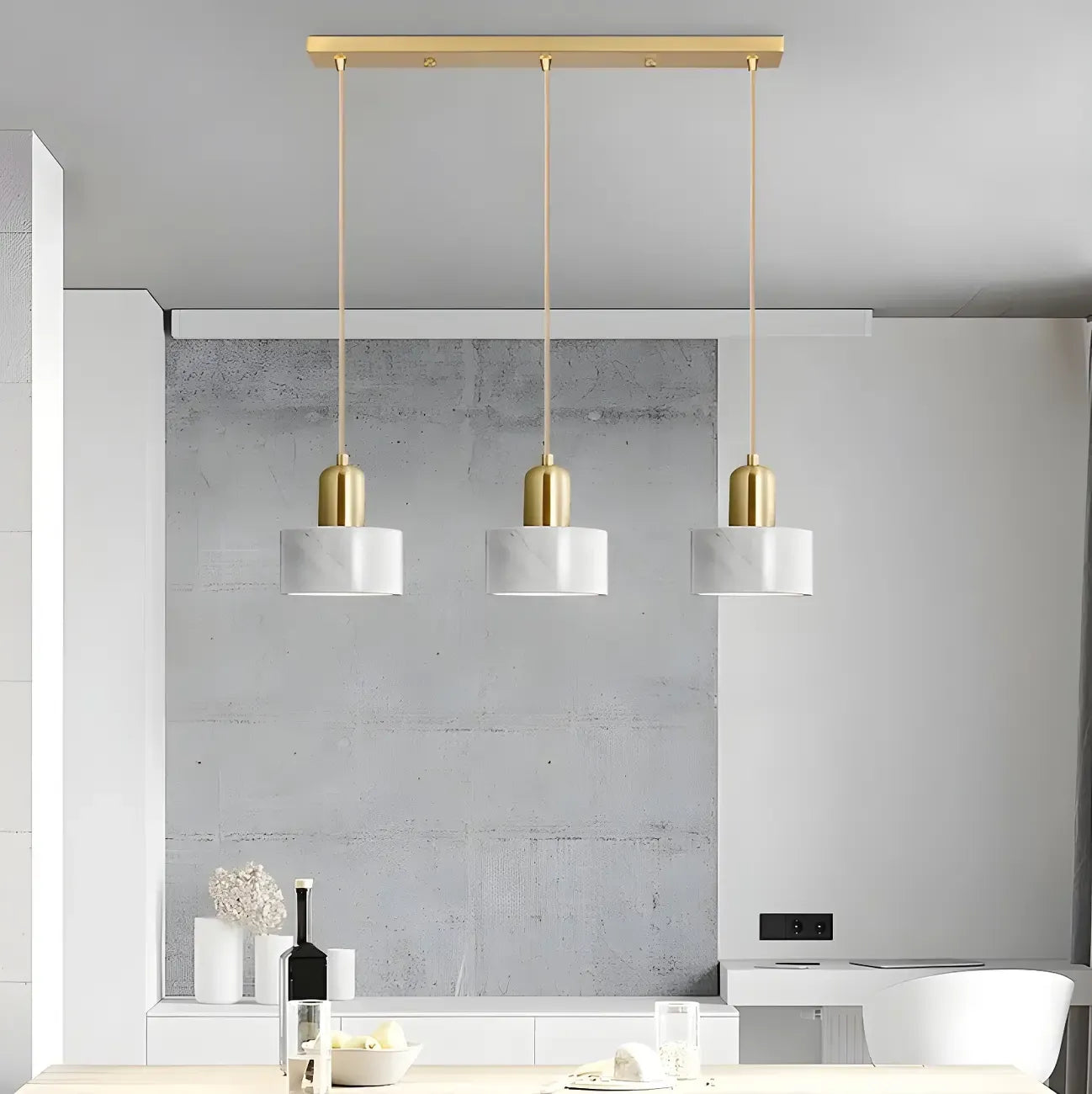 Suspension cylindrique moderne en marbre pour îlot de cuisine