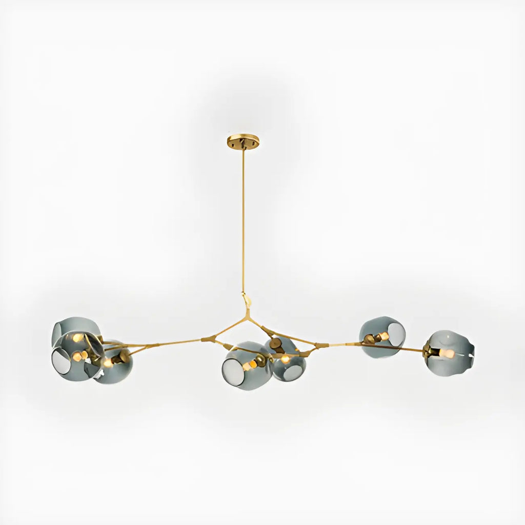 Lustre industriel Sputnik avec globes en verre bleu clair