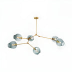 Lustre industriel Sputnik avec globes en verre bleu clair