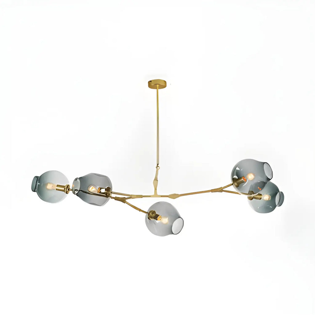 Lustre industriel Sputnik avec globes en verre bleu clair