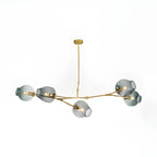 Lustre industriel Sputnik avec globes en verre bleu clair