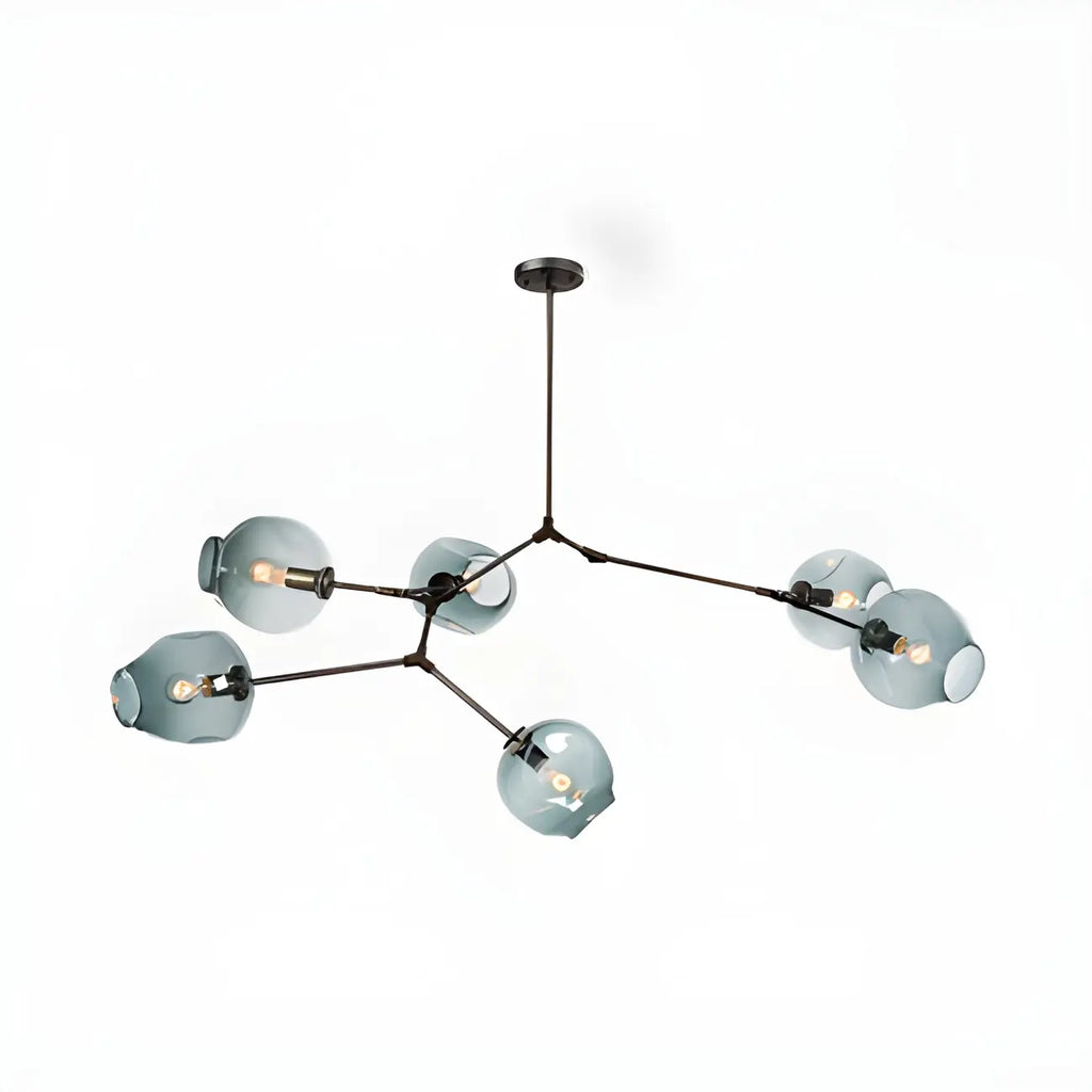 Lustre industriel Sputnik avec globes en verre bleu clair