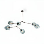 Lustre industriel Sputnik avec globes en verre bleu clair