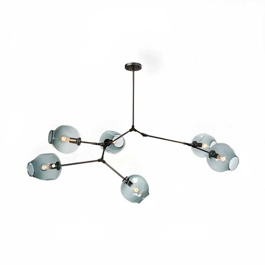 Lustre industriel Sputnik avec globes en verre bleu clair