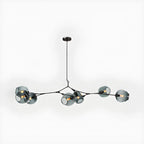 Lustre industriel Sputnik avec globes en verre bleu clair